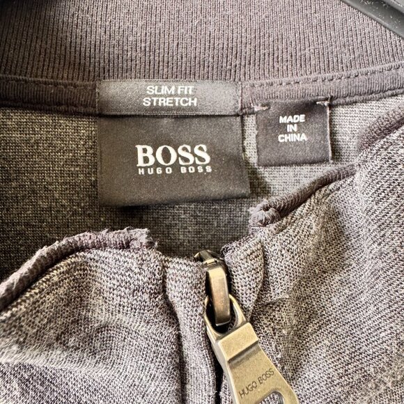 Hugo Boss Slim Fit Stretch Zip-Up Cardigan Sweater Long Sleeve Dark Grey - Picture 3 of 11
